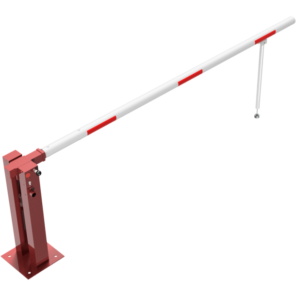 Manual barrier | with pneumatic spring | and hinged pole support | clear width: 3000 mm | with triangular lock and Euro profile cylinder lock at the main support